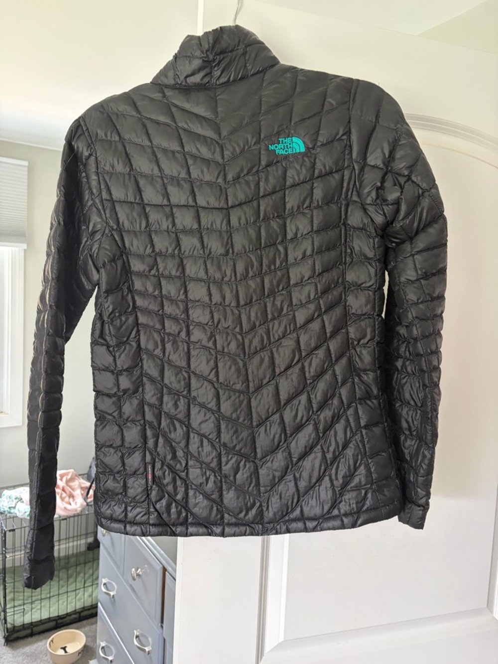 The North Face Black Quilted Puffer Jacket with Teal Accents - Picture 2 of 2